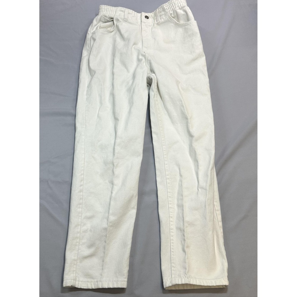 Vintage Lee Pants Womens 14P White Denim Khakis Elastic Waist Relaxed Fit USA